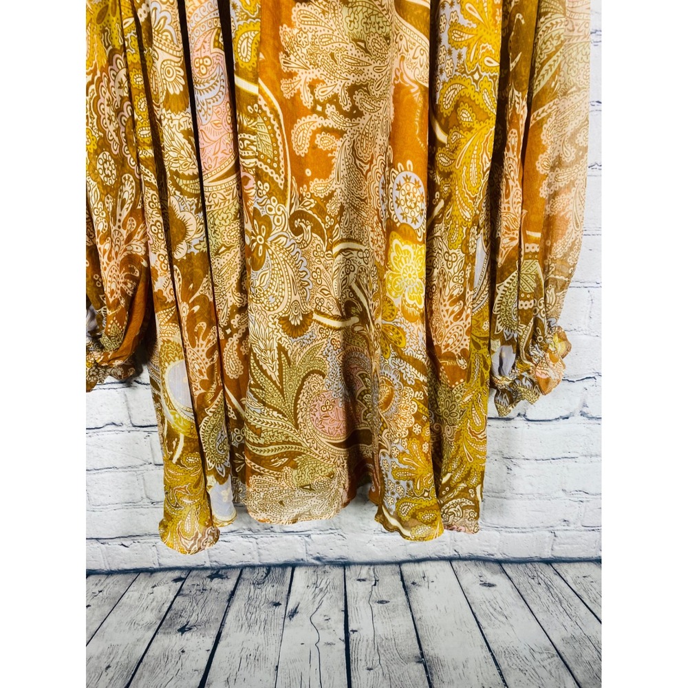 House of Harlow 1960 Dress Womens M Paisley Tassel Lace Up Yellow Excellent - Picture 4 of 10